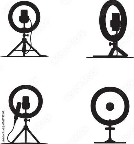 Ring light silhouette set vector illustration isolated On Transparent Background