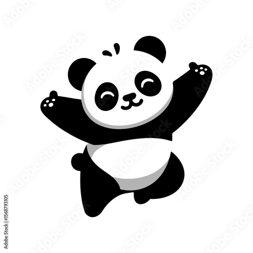 panda bear simple silhouette negative space cute panda bear dance illustration	