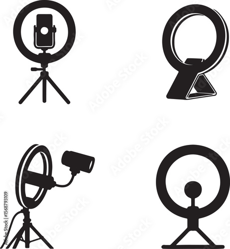 Ring light silhouette set vector illustration isolated On Transparent Background