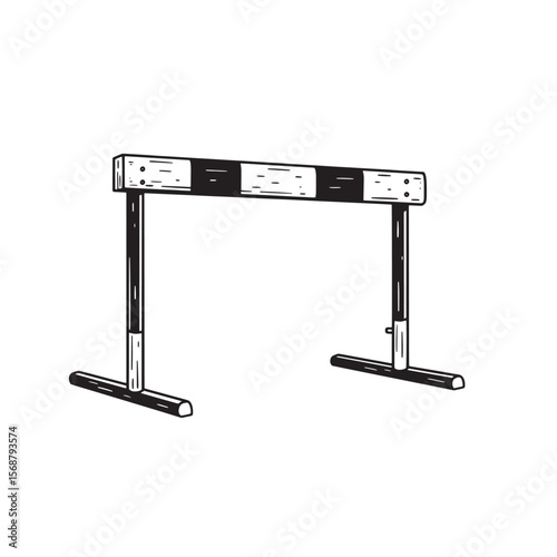 Hand drawn illustration of a track and field hurdle for competition and sporting events in vintage art style