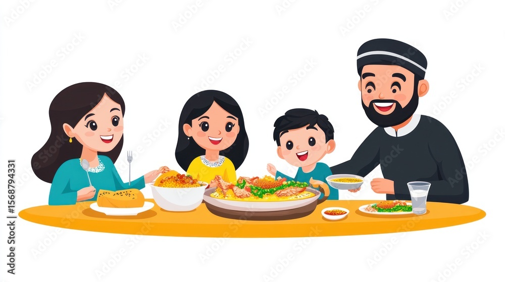 Cartoon family enjoying a meal Cartoon family enjoying a meal