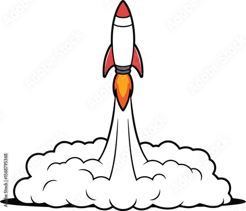 Red and White Rocket Blasting Off - Dynamic Space Launch Illustration

