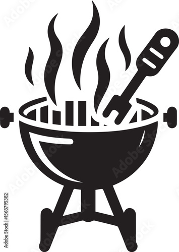 black logo BBQ illustration vector, barbecue grill vector