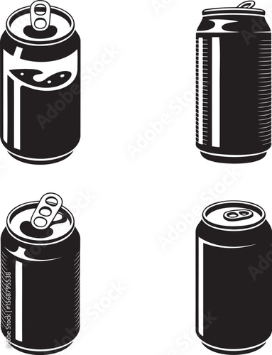 Soda can silhouette set vector illustration isolated On Transparent Background