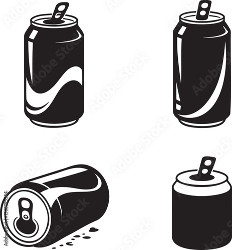 Soda can silhouette set vector illustration isolated On Transparent Background