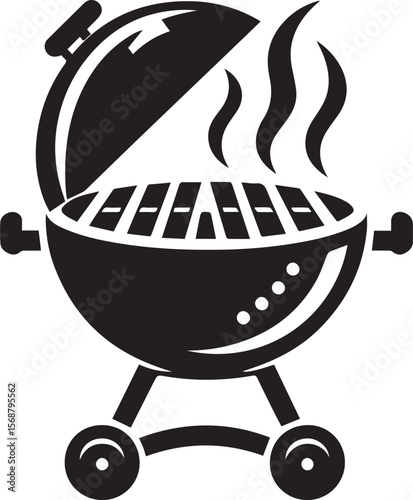 black logo BBQ illustration vector, barbecue grill vector