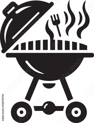 black logo BBQ illustration vector, barbecue grill vector