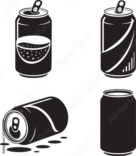 Soda can silhouette set vector illustration isolated On Transparent Background