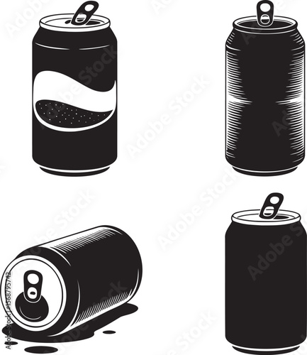 Soda can silhouette set vector illustration isolated On Transparent Background