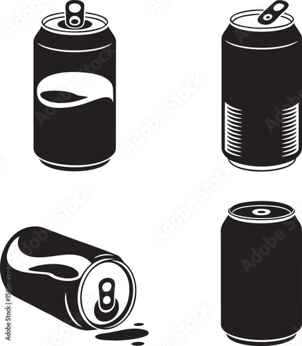 Soda can silhouette set vector illustration isolated On Transparent Background