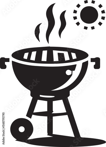 black logo BBQ illustration vector, barbecue grill vector