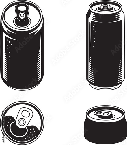 Soda can silhouette set vector illustration isolated On Transparent Background