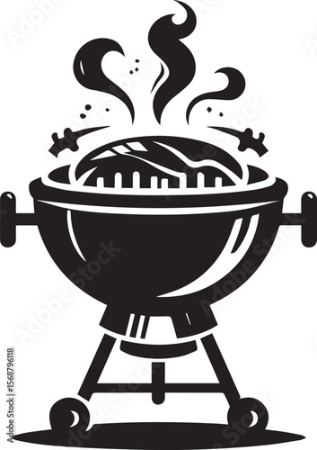 black logo BBQ illustration vector, barbecue grill vector