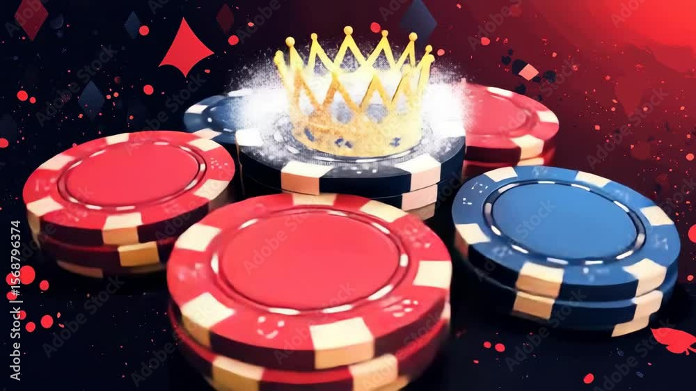 The Ultimate Win with Crowned Poker Chips, a High Stakes Background