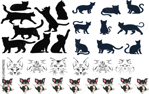 A set of black vector silhouettes new cat vector 