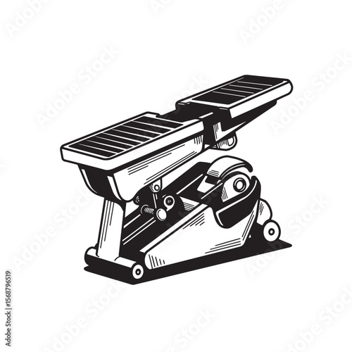 Vintage art style illustration of a stair stepper fitness machine for home workouts