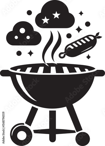 black logo BBQ illustration vector, barbecue grill vector