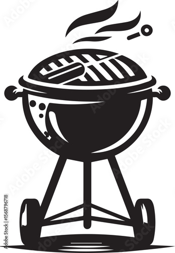 black logo BBQ illustration vector, barbecue grill vector