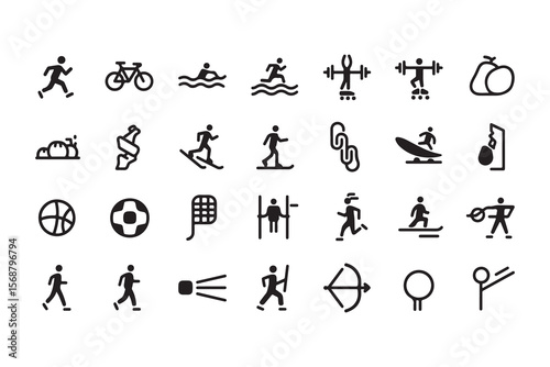 Collection of diverse sports and fitness icons representing active lifestyles