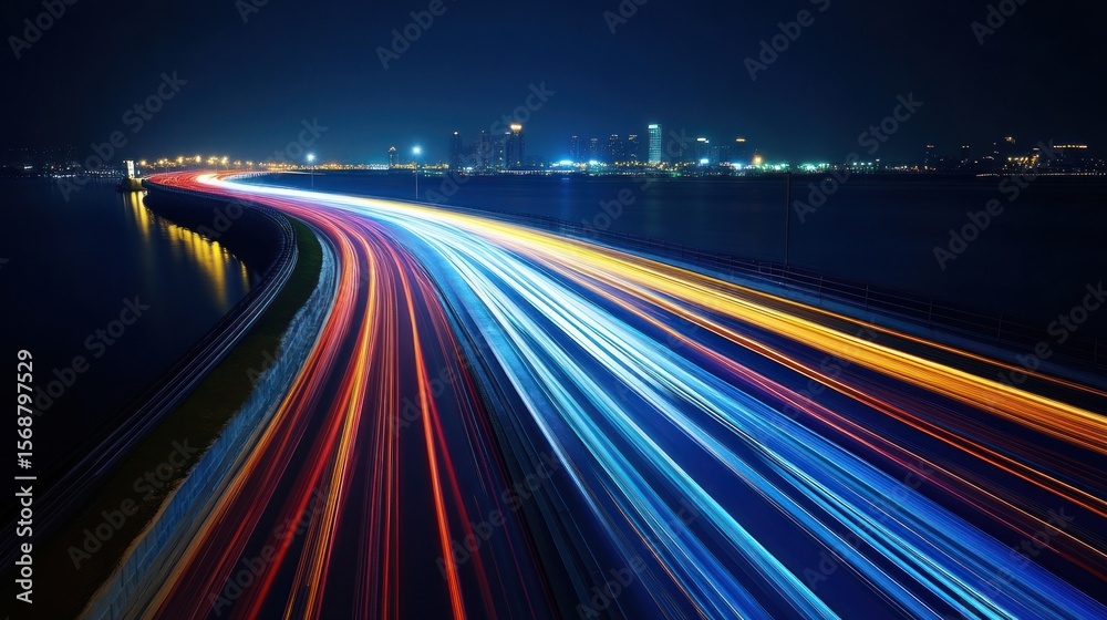 Fototapeta premium Night city highway with light trails