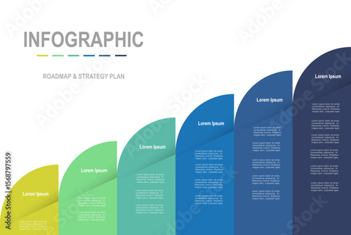 For business concept with 6 steps infographics, multicolor rectangle shape, design for workflow layout, diagram, annual report, web design. vector illustration