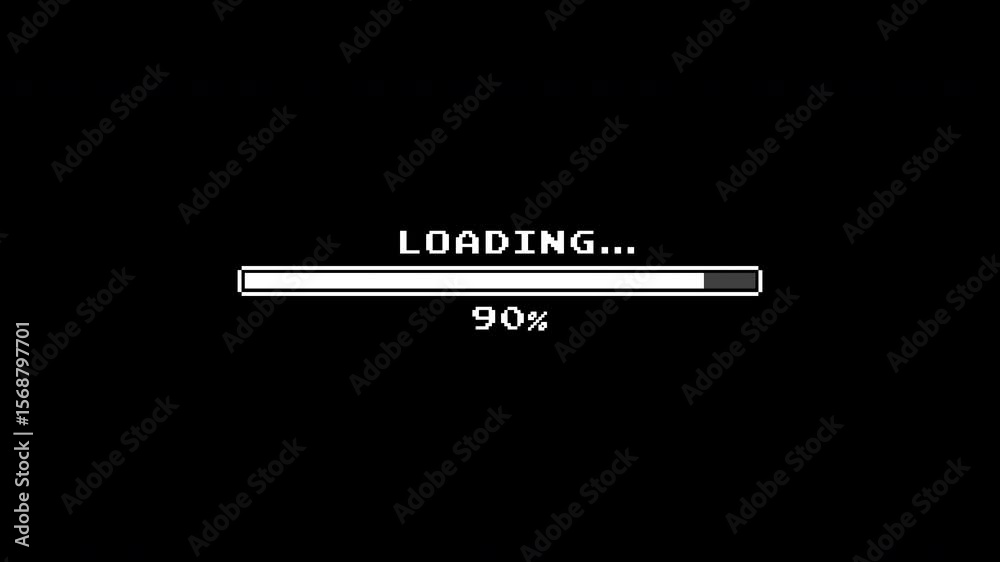 レトロゲームのローディング画面,ドット文字,進捗バー,完了,読み込み,100%,ピクセル,アルファチャンネル,
Retro game loading screen,dot characters,progress bar,complete,loading,100%,pixels,alpha channel