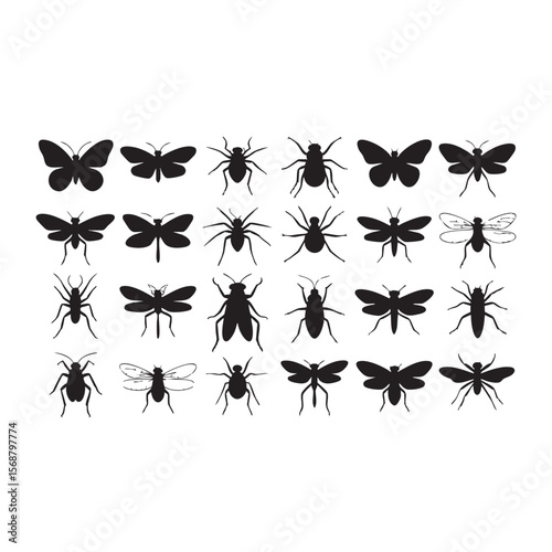 insect, ant, bug, spider, silhouette, vector, animal, nature, fly, illustration, bee, mosquito, butterfly,