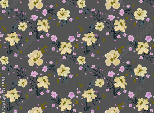 Cute feminine watercolor seamless pattern with wildflowers. Plant background for fashion, wallpapers, print. A lot of different flowers on the field. Liberty style millefleurs. Trendy floral design