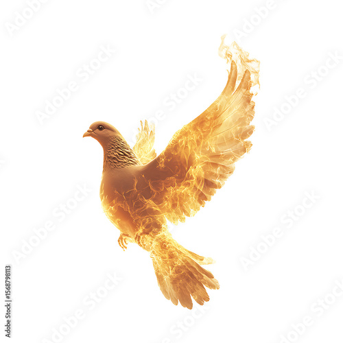 Winged dove in flames high quality realistic image