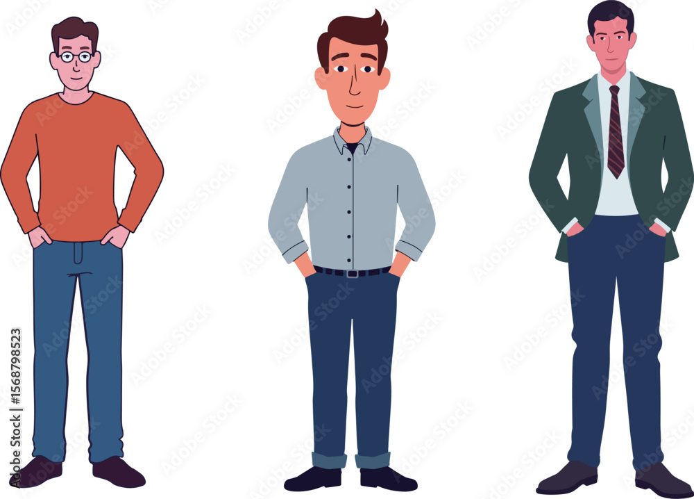 Naklejka premium Three Men Standing with Hands in Pockets