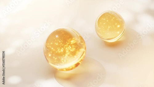 Transparent golden liquid bubbles background, 3d rendering.