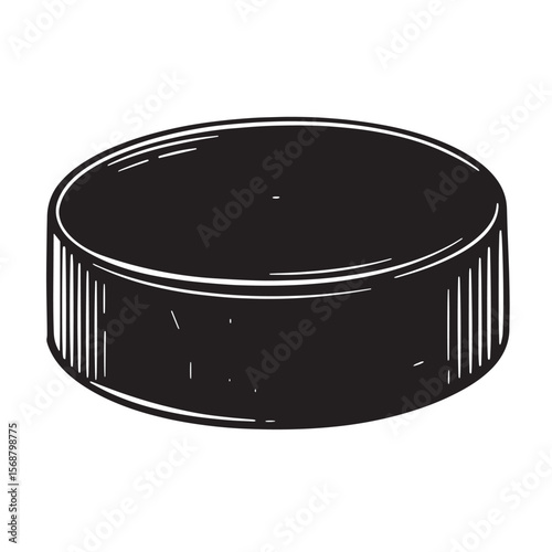 A detailed hand drawn black and white image of a hockey puck vector vintage art