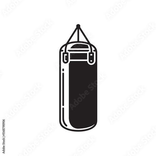 A simple bold black and white vector illustration of a classic boxing punching bag perfect for fitness concepts