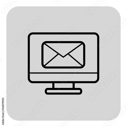 Simple line icon of computer monitor with envelope symbolizing email communication. Concept of digital messaging and connectivity