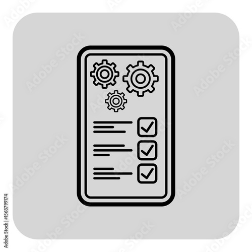 Icon of settings panel with gears and checkboxes. Digital interface often seen in applications for configuring preferences and options