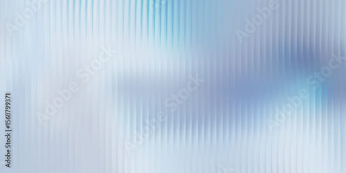 Glass texture background with soft blue gradient, vertical ripple lines and frosted translucent effect. Minimalist icy tone distortion, reeded blur surface. Vector illustration