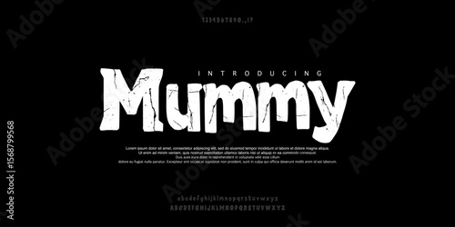 Font Mummy. Mummy bandages font. Halloween vector illustration. Happy Halloween vector lettering. Holiday lettering for banner. Happy Halloween poster, greeting card, party invitation.