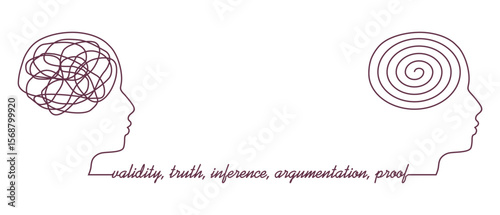 Personal growth and development. Business coaching and education concept. Connected human heads with words cloud. Social network and business communication. Tangled and unraveled tangle.