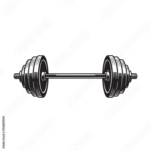 Classic black and white barbell illustration for fitness training and weightlifting designs