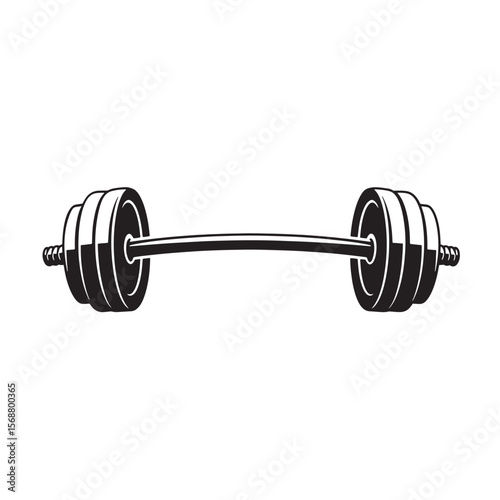 Classic black and white illustration of a barbell representing fitness strength and weightlifting ideal for gyms and workout designs