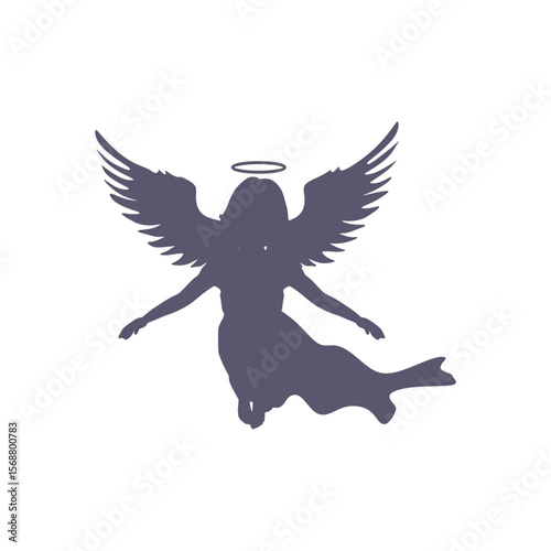 Fantasy woman angel soars in the air with huge bird wings. Girl in levitation flies. Lady goddess in dress, fabric waving fluttering in motion