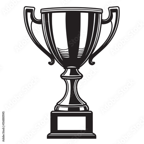 Classic champion award trophy illustration in vintage art style black and white design