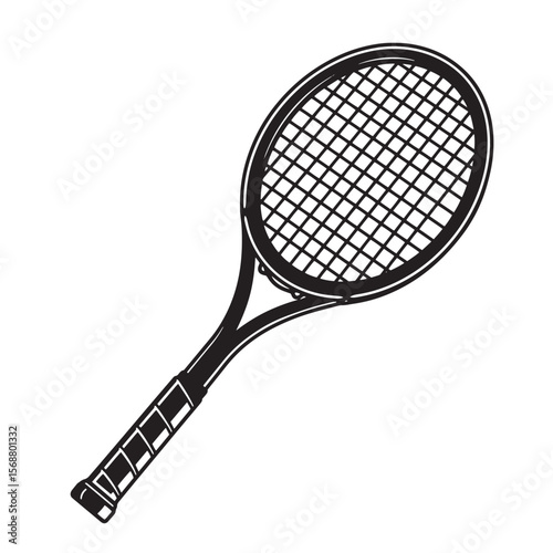 Classic monochrome illustration of a tennis racket perfect for sports and recreation design