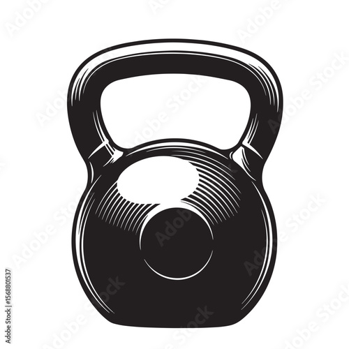 Classic kettlebell graphic depicting strength and fitness training vintage art illustration