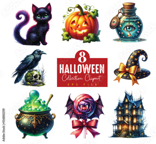 Watercolor Halloween Collection Clipart EPS