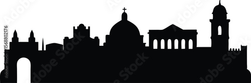 Rome city skyline horizontal banner vector. Black and white silhouette of Rome city, Italy. Vector template for your design.