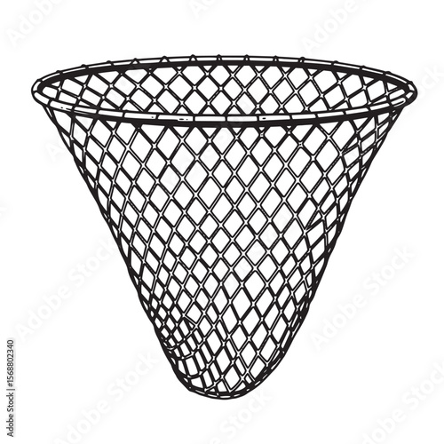 Detailed black and white vector illustration of a fishing net perfect for vintage art projects
