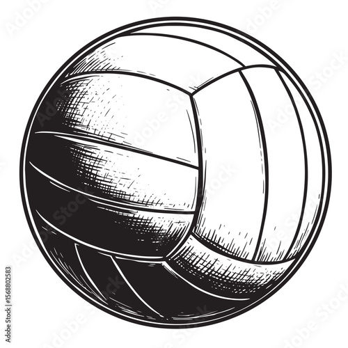 Detailed black and white volleyball vector illustration in vintage art style