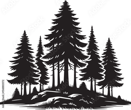 set of trees vector, pine tree silhouette vector illustration, pine tree silhouette vector, pine tree icon