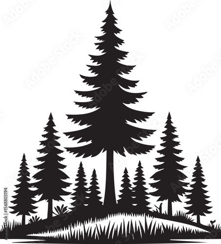 set of trees vector, pine tree silhouette vector illustration, pine tree silhouette vector, pine tree icon
